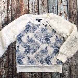 Gap White Blue Fuzzy Polar Bear Sweatshirt ~ M (8)